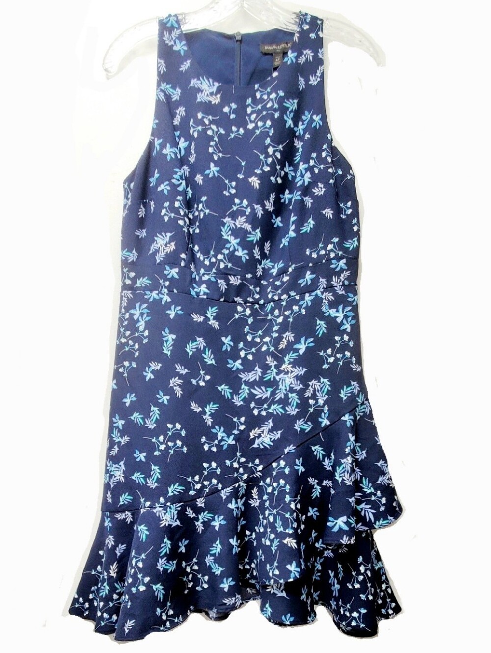 Banana Republic Navy Blue Floral Sleeveless Ruffle Tiered Bottom Dress Size 6P